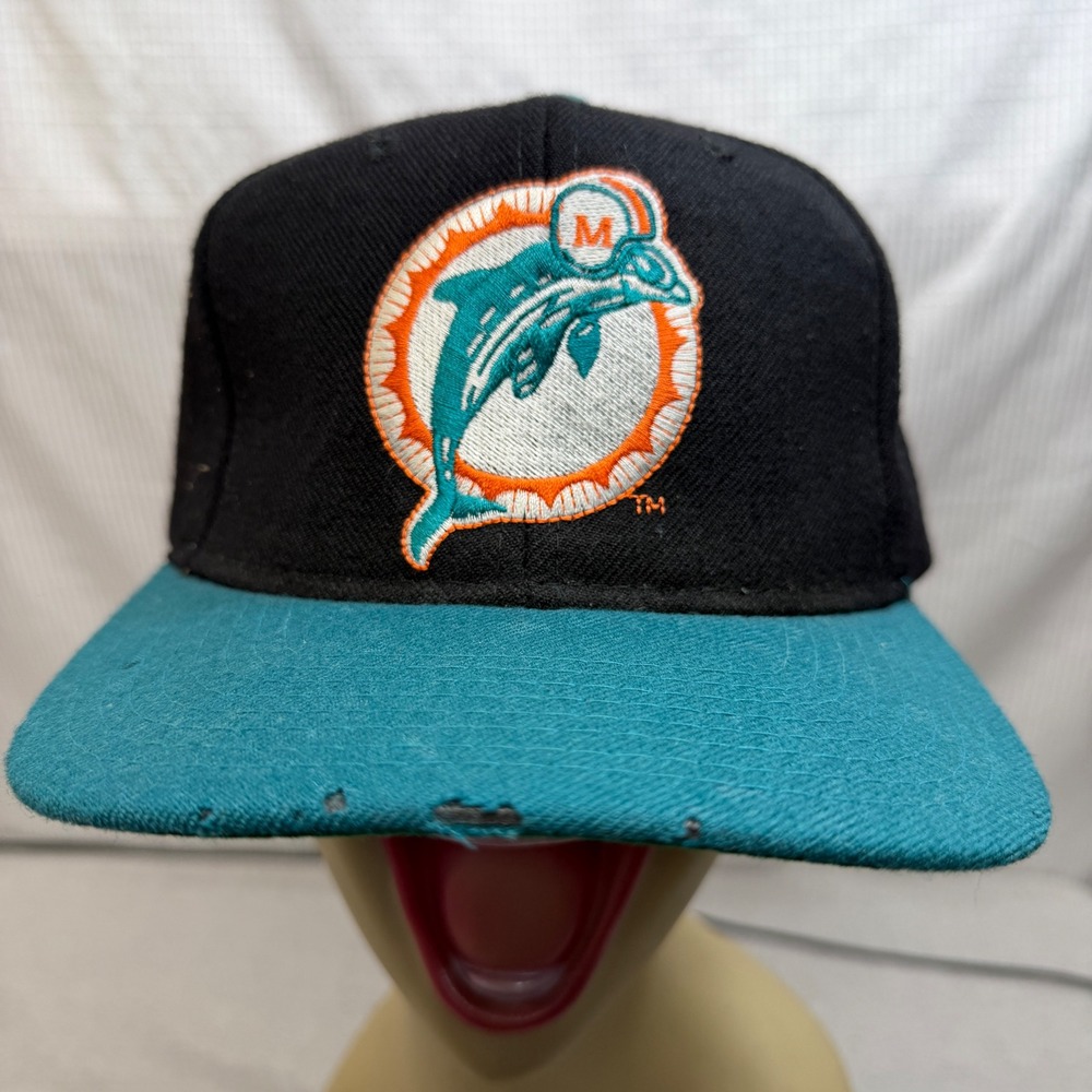 Starter Miami Dolphins Hat Mens OSFA Black Teal Vintage 90s Wool Snapback NFL